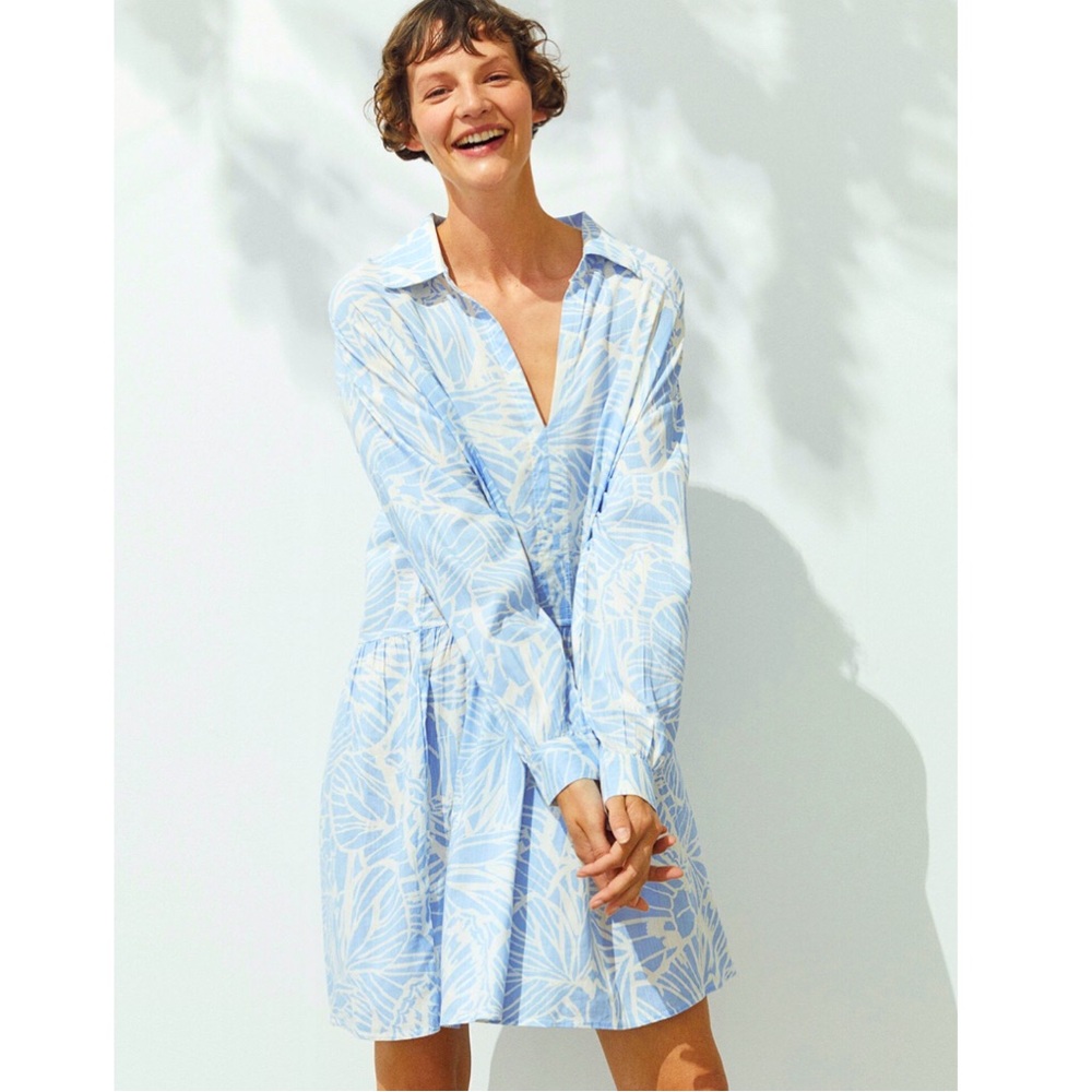 H&M Blue Loose Fit Dress Long Sleeve Size M NWOT